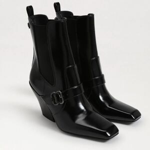 Sam Edelman Suzette Bootie 6.5 Black Leather Ankle Boots Buckle Square Toe